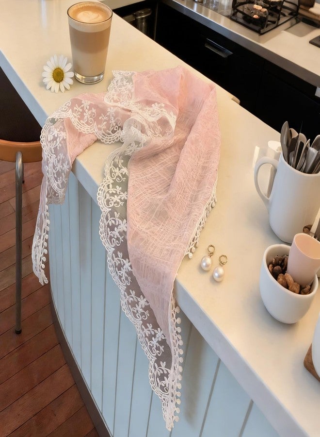 YLZZMDQSZ Head Scarf for Women, Triangle Lace Bandana Hair Scarf Headband, Floral Stylish Vintage Head Kerchief for Women and Girlfriend, Fashion Hair Accessories in Summer, Beach, Festival (Pink) - Image 2