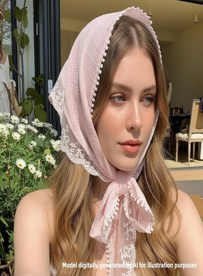 YLZZMDQSZ Head Scarf for Women, Triangle Lace Bandana Hair Scarf Headband, Floral Stylish Vintage Head Kerchief for Women and Girlfriend, Fashion Hair Accessories in Summer, Beach, Festival (Pink) - Image 5