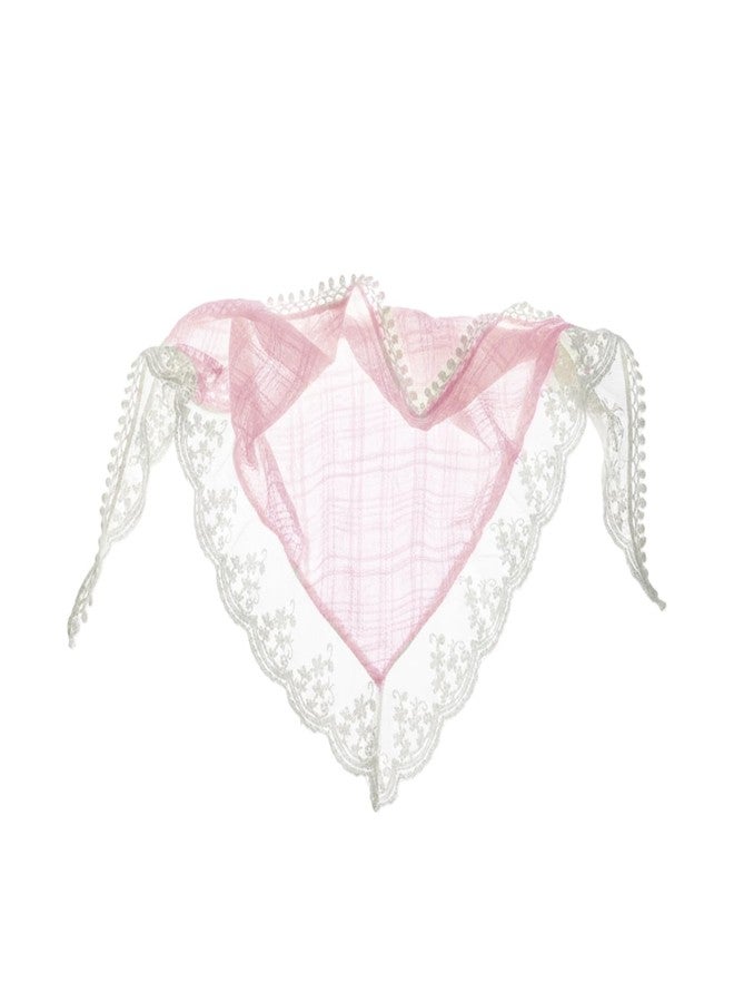 YLZZMDQSZ Head Scarf for Women, Triangle Lace Bandana Hair Scarf Headband, Floral Stylish Vintage Head Kerchief for Women and Girlfriend, Fashion Hair Accessories in Summer, Beach, Festival (Pink) - Image 1