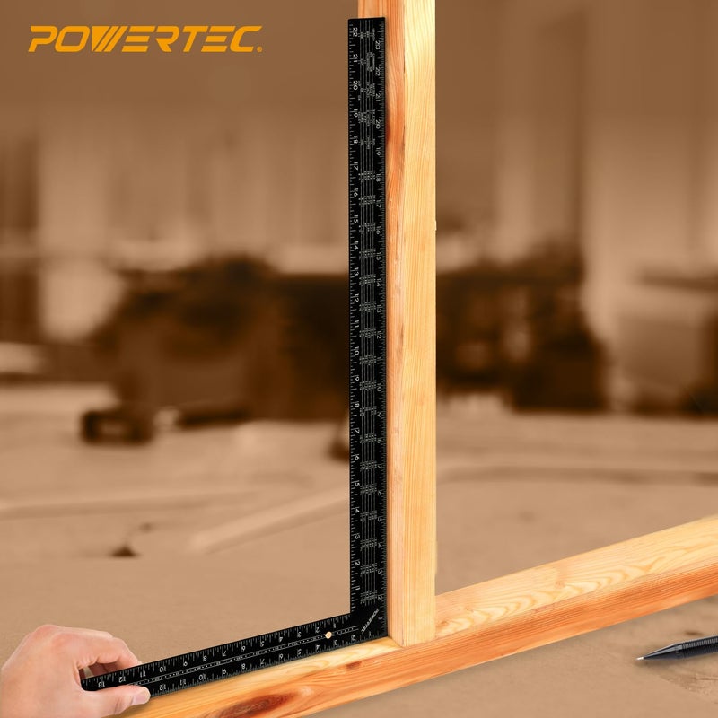 POWERTEC Framing Square, 16 x 24 Inch Steel Carpenter Square with Rafter Tables, Framing Tools & Right Angle Ruler for Carpenter, Woodworking, Construction, 2PK (80036-P2) - Image 5