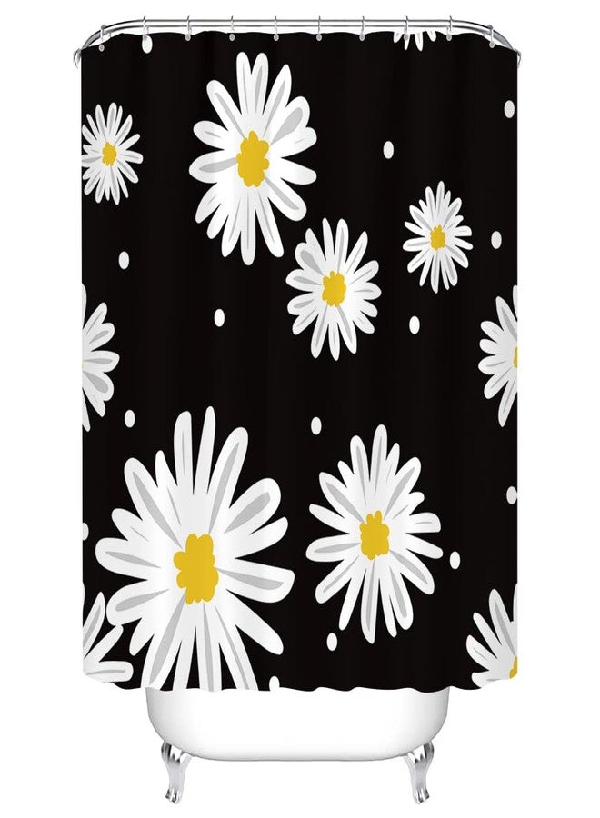 Tititex Cute White Daisy Floral Shower Curtain Sets - Abstract Aesthetic Flowers Black Bathroom Curtain Waterproof Polyester Fabric Bath Curtains with 12 Hooks, 70 x 70 Inches - Image 4