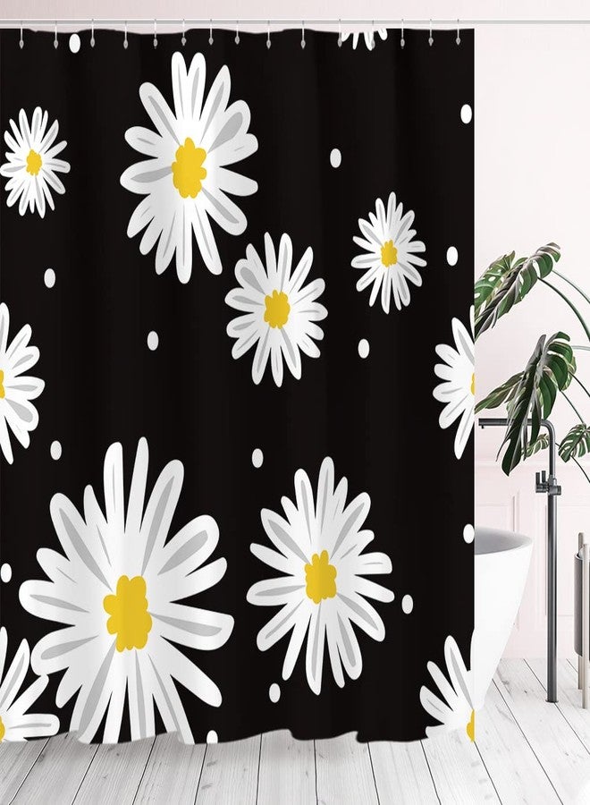 Tititex Cute White Daisy Floral Shower Curtain Sets - Abstract Aesthetic Flowers Black Bathroom Curtain Waterproof Polyester Fabric Bath Curtains with 12 Hooks, 70 x 70 Inches - Image 2