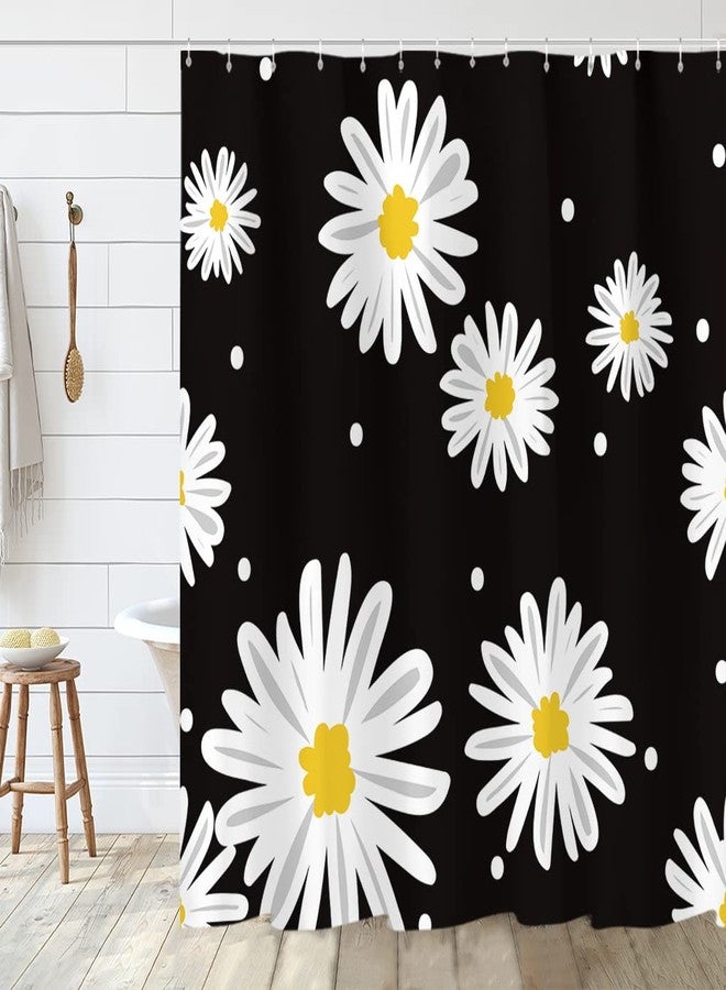 Tititex Cute White Daisy Floral Shower Curtain Sets - Abstract Aesthetic Flowers Black Bathroom Curtain Waterproof Polyester Fabric Bath Curtains with 12 Hooks, 70 x 70 Inches - Image 3