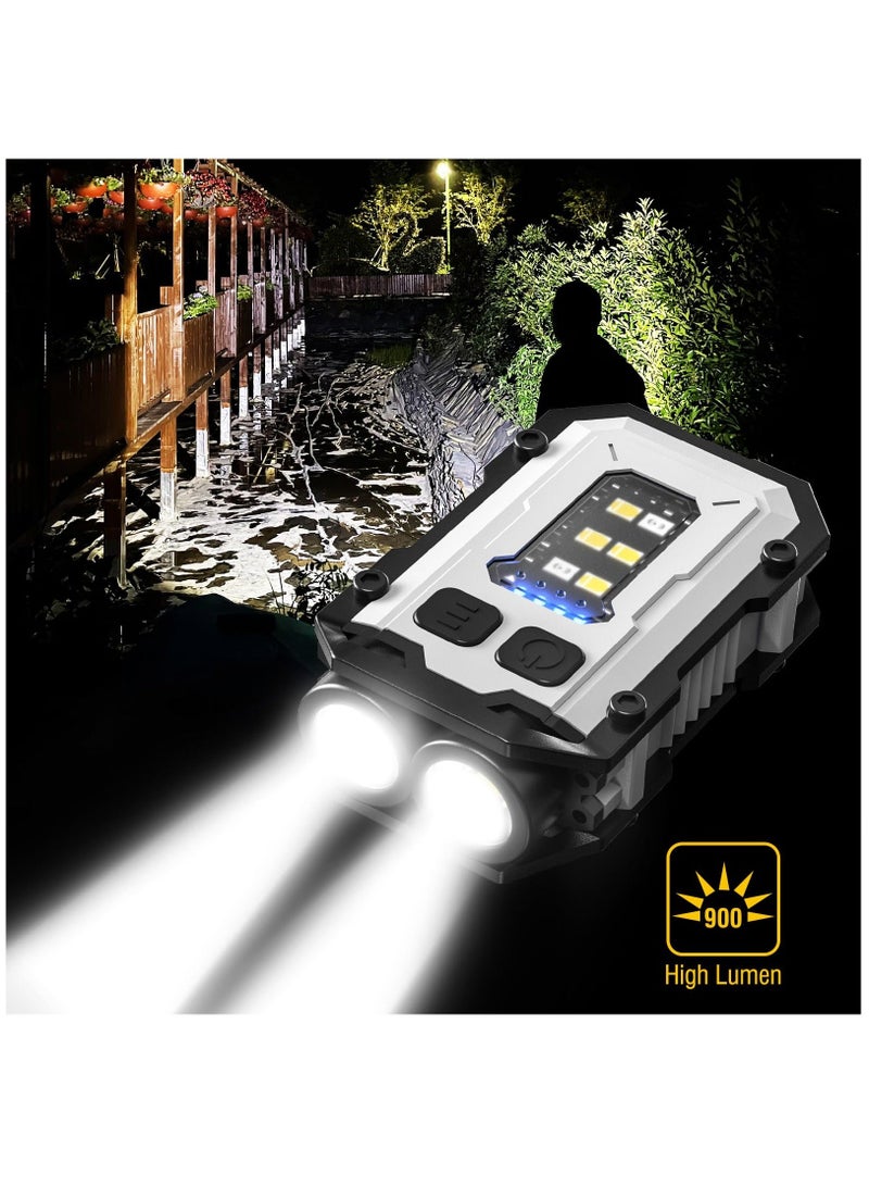 Mini Keychain Flashlight with Magnet & Clip, USB C Rechargeable, EDC, Super Bright 800 High Lumens, LED & COB Portable Flash Lights-8 Modes, IP65 Waterproof, Black, White(2 Pack) - Image 3