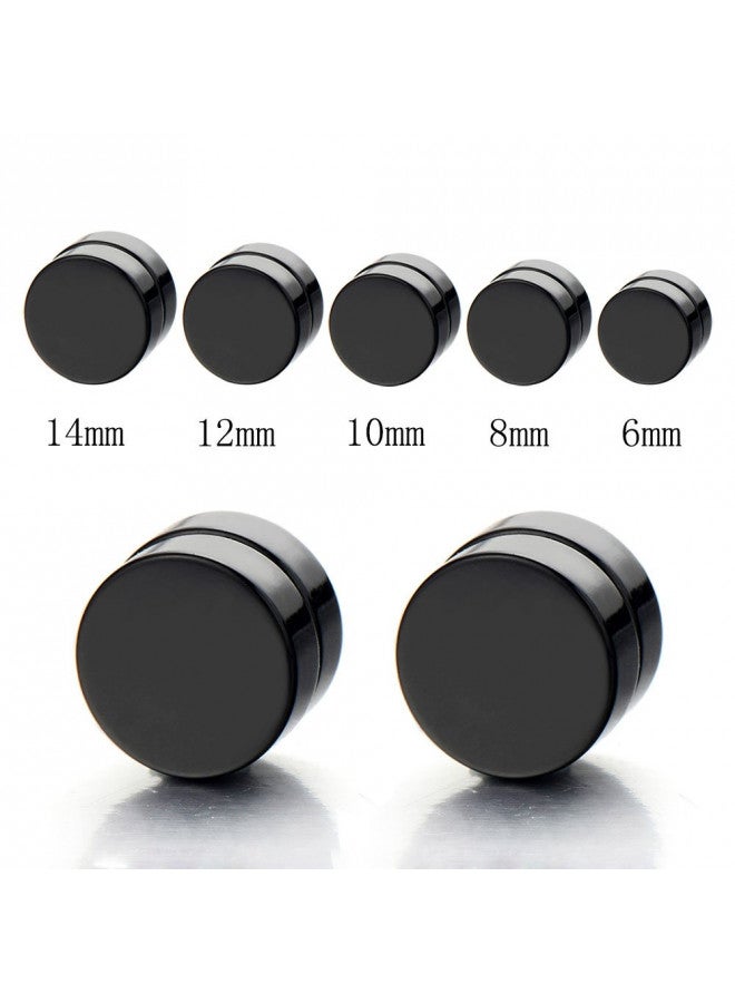 COOLSTEELANDBEYOND قرط دائري مغناطيسي أسود بحجم 14 مم للرجال والنساء - 2 قطعة، غير مثقوب، مشبك مزيف لقياس الأذن - Image 1