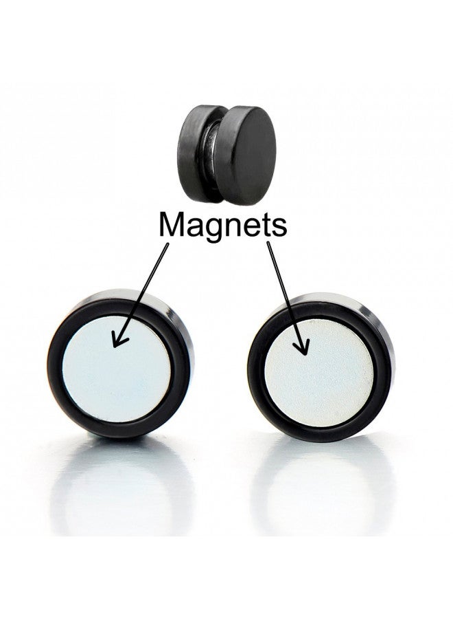 COOLSTEELANDBEYOND قرط دائري مغناطيسي أسود بحجم 14 مم للرجال والنساء - 2 قطعة، غير مثقوب، مشبك مزيف لقياس الأذن - Image 2