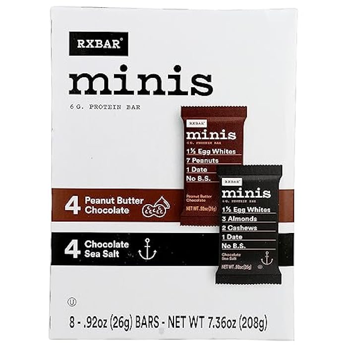 RXBAR بار بروتين RxBar ميني، زبدة الفول السوداني والشوكولاتة، شوكولاتة وملح البحر، كوشير، خالي من الجلوتين، 8 قطع، 7.36 أونصة (عبوة من 6)  - Image 1