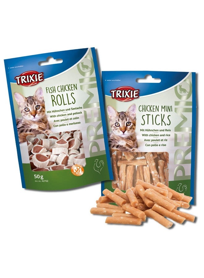 تريكسي مجموعة مكافآت القطط من لفائف السمك والدجاج/البولوك من بريميو وعصي الدجاج الصغيرة من بريميو، مكافآت غنية بالعناصر الغذائية للقطط، مناسبة لجميع السلالات - (عبوة من قطعتين) - Image 1