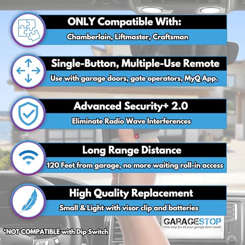 GARAGE STOP 2X for 891LM Liftmaster Craftsman Chamberlain Universal Garage Door Opener Remote, 1993 to Present Garage Clicker, Replacement Garage Door Remote for 5 Learn Button - Image 5