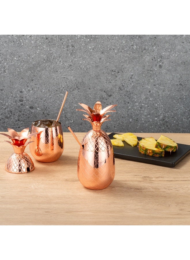 Restaurantware 16-OZ Pineapple Drink Tumbler: Perfect for Bars, Restaurants, and Catered Events - Copper Drink Cup with Silver Stainless Steel Interior Lining and Straw Slot - 1-CT - Image 3