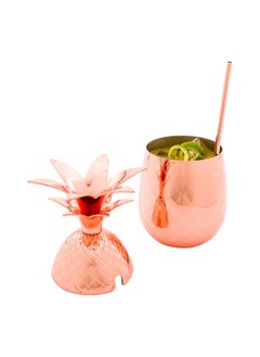Restaurantware Restaurantware-16-OZ Pineapple Drink Tumbler: Perfect for Bars, Restaurants, and Catered Events - Copper Drink Cup with Silver Stainless Steel Interior Lining and Straw Slot - 1-CT  - Image 3
