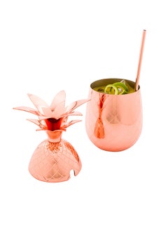 Restaurantware Restaurantware-16-OZ Pineapple Drink Tumbler: Perfect for Bars, Restaurants, and Catered Events - Copper Drink Cup with Silver Stainless Steel Interior Lining and Straw Slot - 1-CT  - Image 1