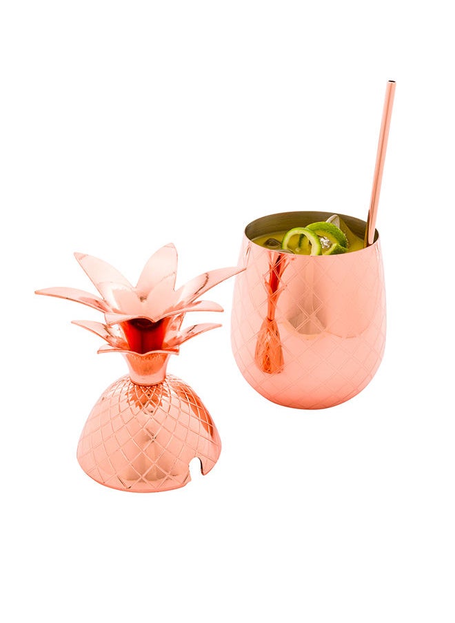 Restaurantware Restaurantware-16-OZ Pineapple Drink Tumbler: Perfect for Bars, Restaurants, and Catered Events - Copper Drink Cup with Silver Stainless Steel Interior Lining and Straw Slot - 1-CT  - Image 1