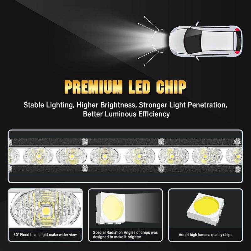 RIGIDON ريجيدون شريط LED 33 واط 60 سم، أضواء عمل صف واحد مصابيح كاشفة LED أمامية 12 فولت 24 فولت، أضواء كاشفة LED مقاومة للماء للطرق الوعرة شاحنة جرار سيارة 4x4 SUV قارب، 6000K ضوء ضباب LED تصميم عالمي - Image 3