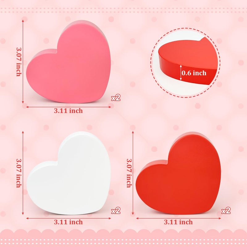 Leetous Valentines Day Hearts Decorations for the Home Table 6 PCS, Red Pink White Wooden Heart Shaped Signs for Tiered Tray Office Shelf Mantel, Valentines Gifts for Boyfriend Girlfriend Wedding Anniversary - Image 2