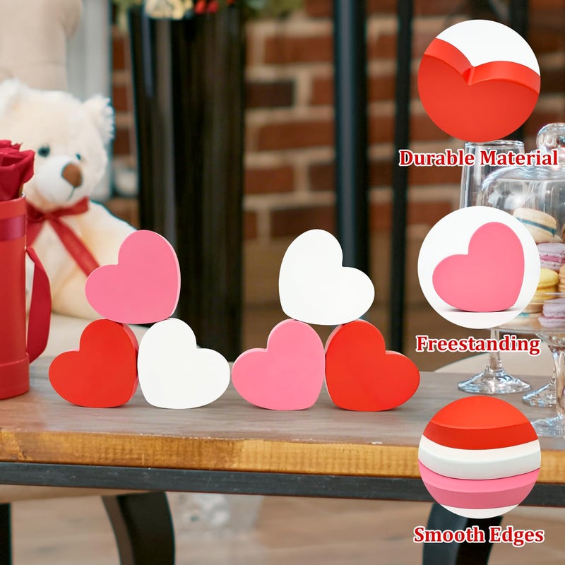 Leetous Valentines Day Hearts Decorations for the Home Table 6 PCS, Red Pink White Wooden Heart Shaped Signs for Tiered Tray Office Shelf Mantel, Valentines Gifts for Boyfriend Girlfriend Wedding Anniversary - Image 4