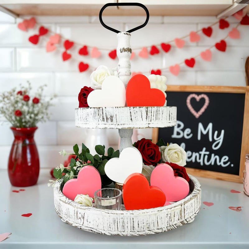 Leetous Valentines Day Hearts Decorations for the Home Table 6 PCS, Red Pink White Wooden Heart Shaped Signs for Tiered Tray Office Shelf Mantel, Valentines Gifts for Boyfriend Girlfriend Wedding Anniversary - Image 5