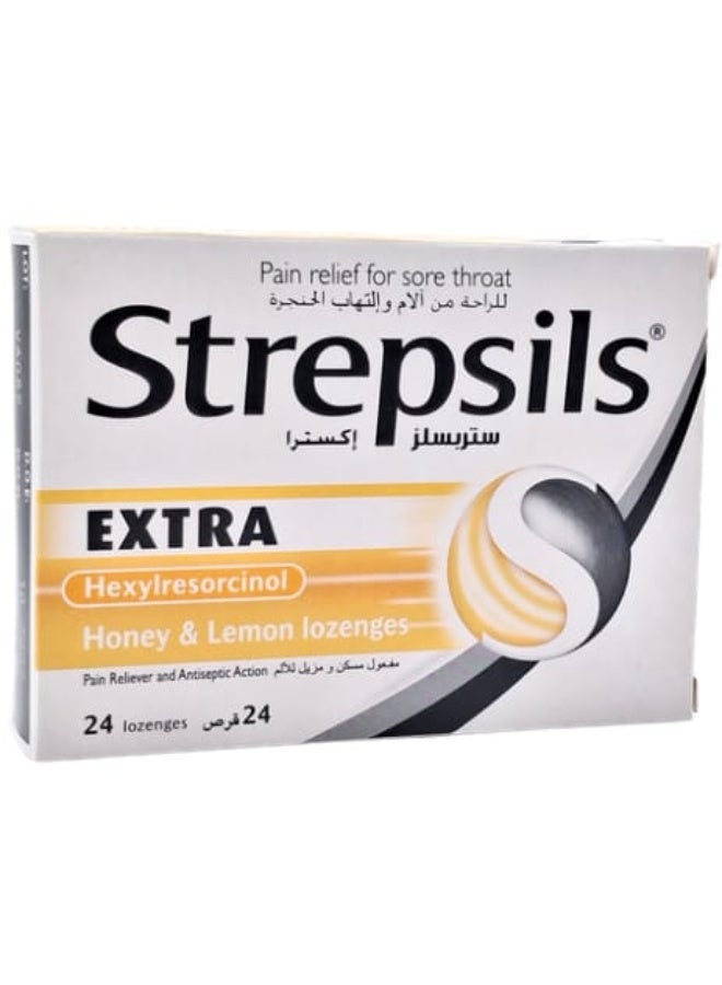 Strepsils Extra Honey & Lemon Lozenges 24’s (Soothing Sore Throat Relief)
