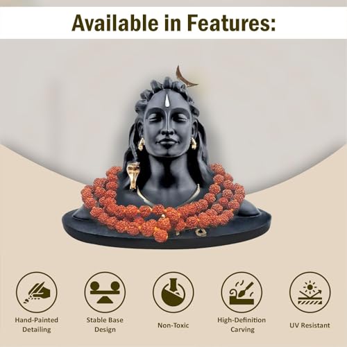 JD FRESH 4.5 Inch Adiyogi Statue with Rudraksh Mala/Resin Car Dashboard Idols/Lord Shiva for Pooja/Shivratri Gift/Decor/Shiv Murti/Mahadev Statues/Decorative Items for Home/Office(Black) - Image 2