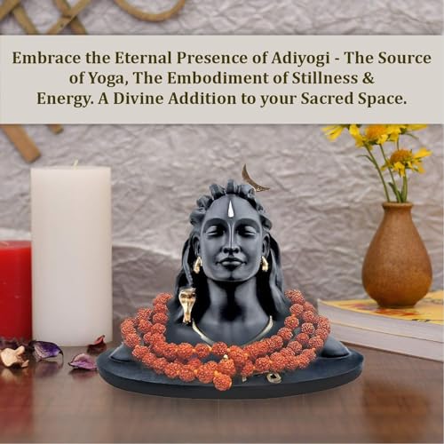JD FRESH 4.5 Inch Adiyogi Statue with Rudraksh Mala/Resin Car Dashboard Idols/Lord Shiva for Pooja/Shivratri Gift/Decor/Shiv Murti/Mahadev Statues/Decorative Items for Home/Office(Black) - Image 4