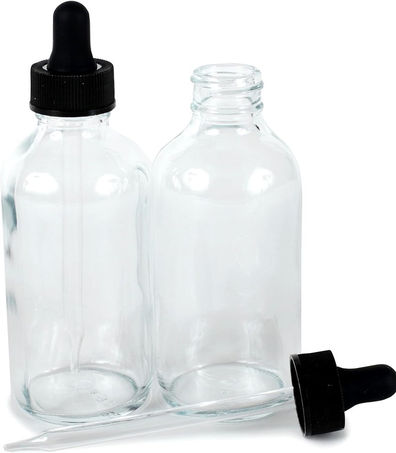Vivaplex Clear 4 oz Glass Bottles with Glass Eye Droppers  2 pack - Image 1
