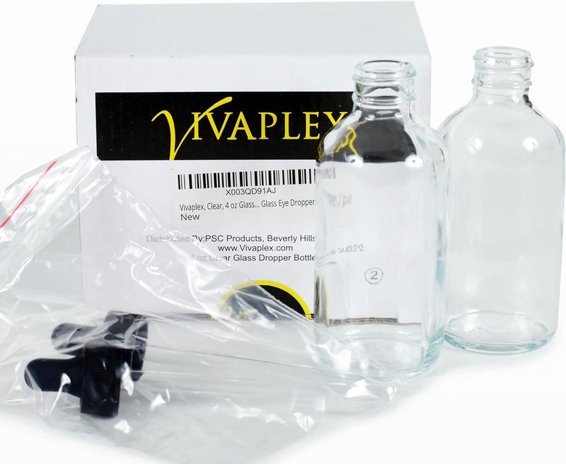 Vivaplex Clear 4 oz Glass Bottles with Glass Eye Droppers  2 pack - Image 3