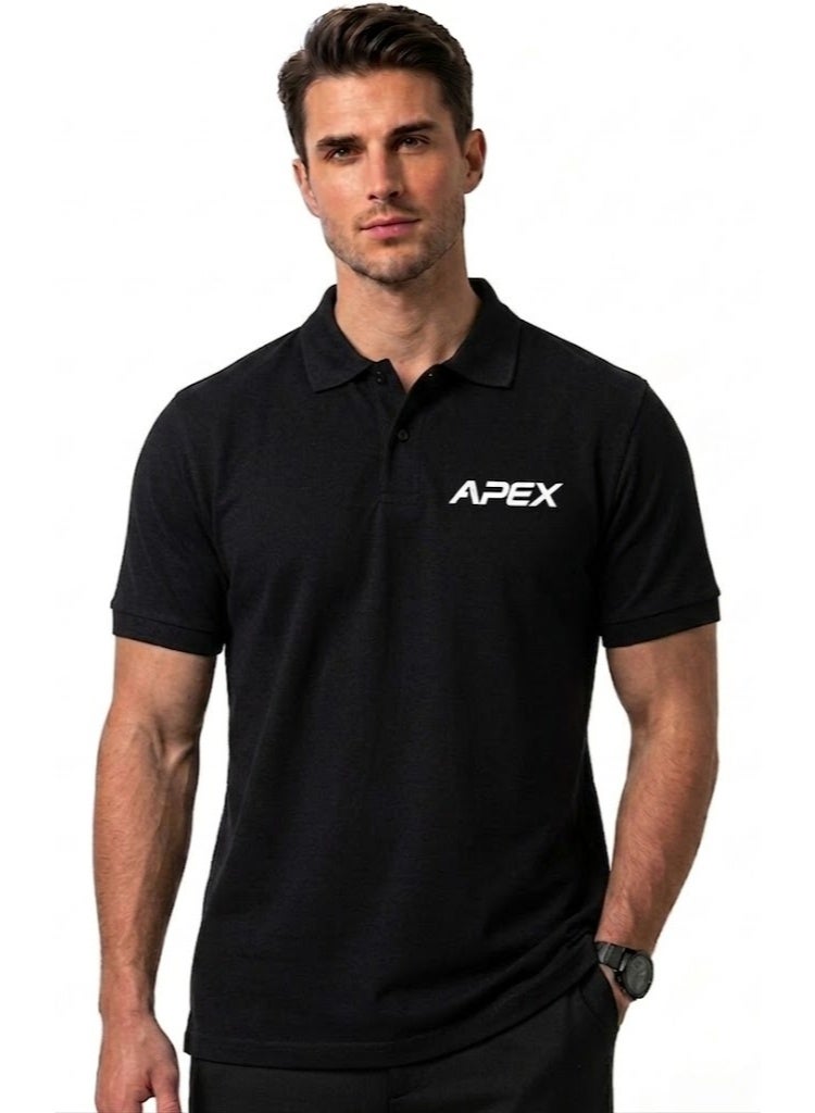 أبيكس تيشرت بولو رجالي كلاسيكي من أبكس (APEX) – قطن مريح ومسامي – لون أسود فخم - Image 1