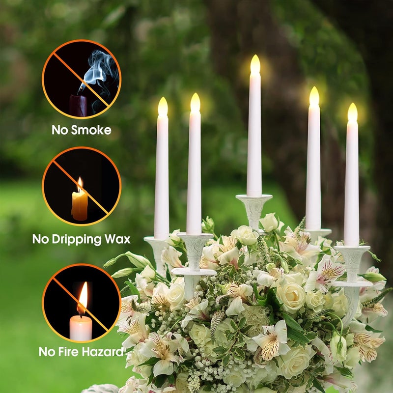 FPOO 7.9 Inch Flameless Taper Candles Flickering with Timer Remote, Battery Operated LED Window Candles with Removable Base and Suction Cups for Home Christmas Decor, 4PCS White - Image 3