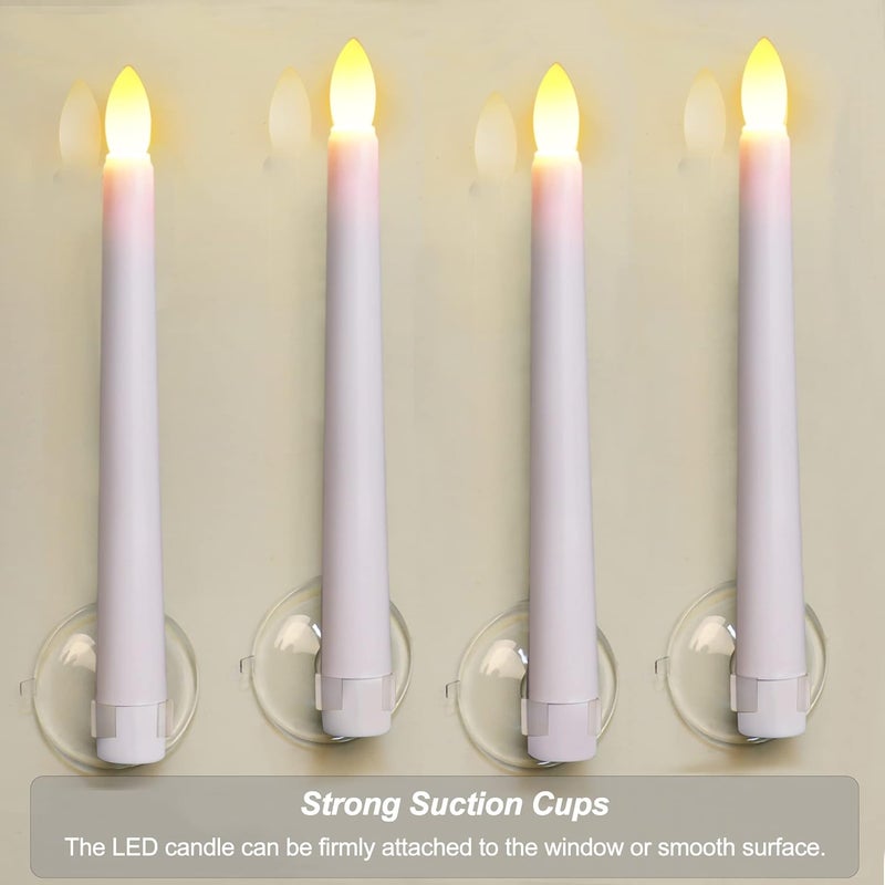 FPOO 7.9 Inch Flameless Taper Candles Flickering with Timer Remote, Battery Operated LED Window Candles with Removable Base and Suction Cups for Home Christmas Decor, 4PCS White - Image 5