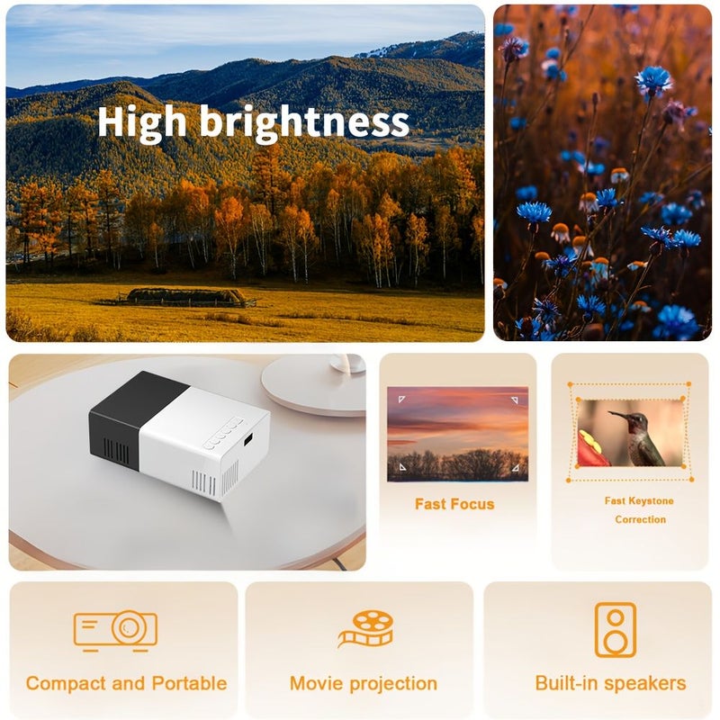 1080P Mini Portable Projector Black Remote Control Smart Home Theater Office Compatible USB AV iOS Android - Image 3