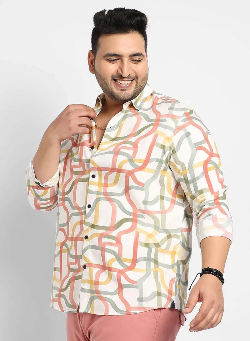 Instafab Plus Instafab Plus Men's Multicolour Flowing Vines Shirt For Casual Wear | Spread Collar | Long Sleeve | Button Closure | Cotton Slub Shirt Crafted With Comfort Fit For Everyday Wear