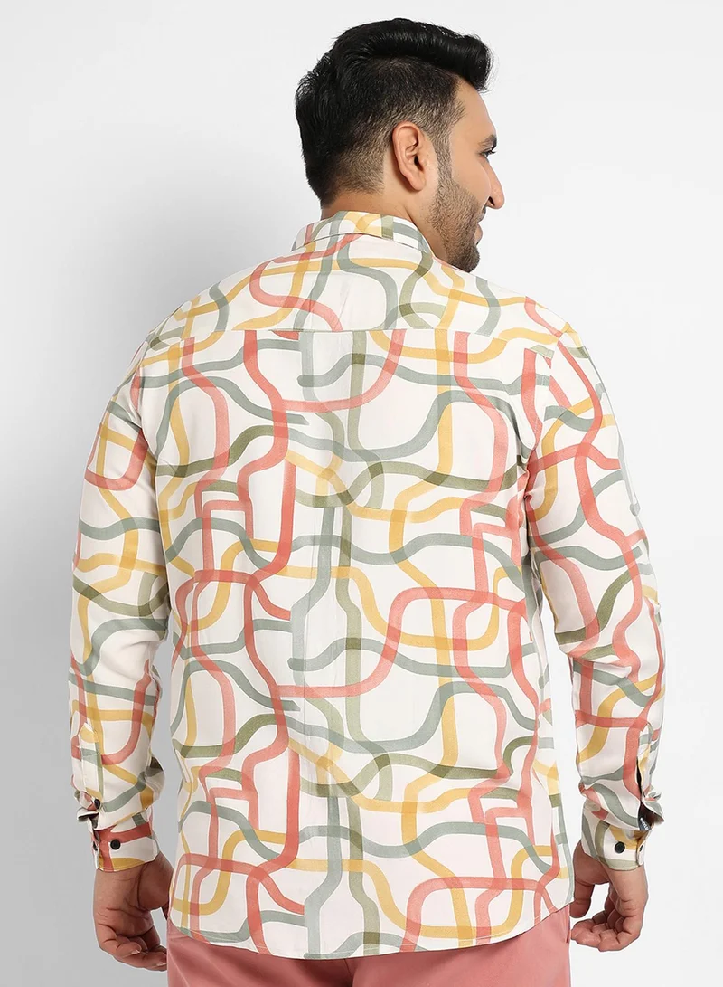 Instafab Plus Instafab Plus Men's Multicolour Flowing Vines Shirt For Casual Wear | Spread Collar | Long Sleeve | Button Closure | Cotton Slub Shirt Crafted With Comfort Fit For Everyday Wear