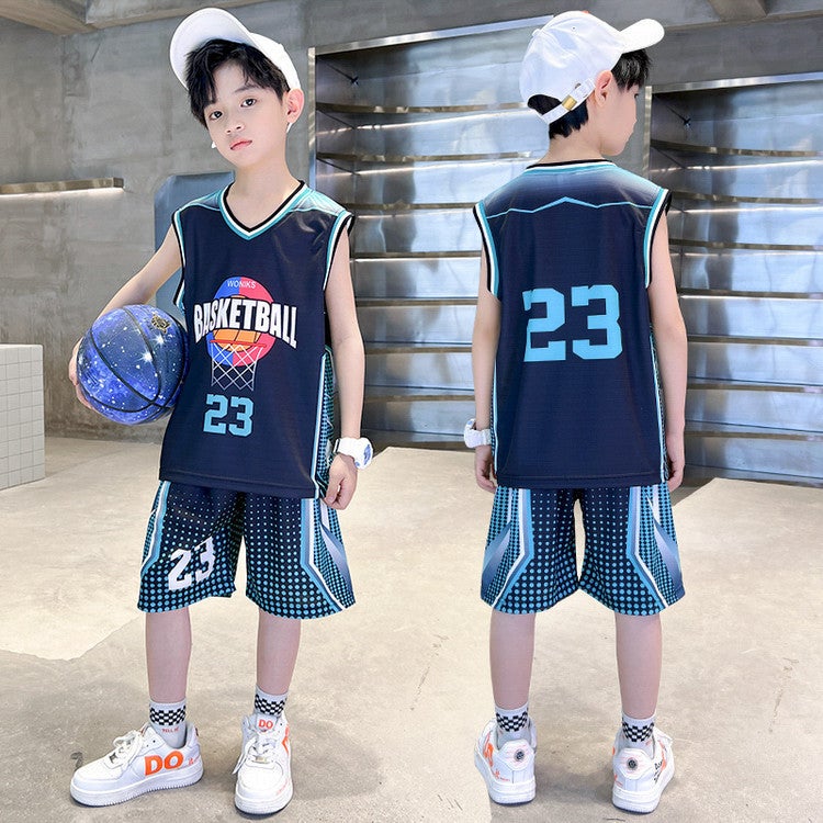 Boys Summer Vest Basketball Uniform Suit Medium And Large Kidsren Summer Kidsren'S Sports Boy Two-Piece Set - Image 2