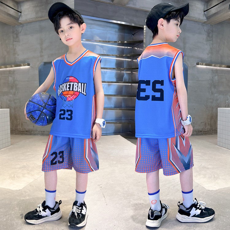 Boys Summer Vest Basketball Uniform Suit Medium And Large Kidsren Summer Kidsren'S Sports Boy Two-Piece Set - Image 5