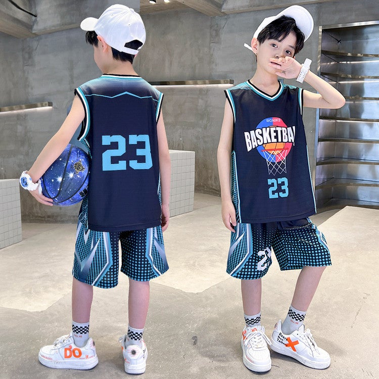 Boys Summer Vest Basketball Uniform Suit Medium And Large Kidsren Summer Kidsren'S Sports Boy Two-Piece Set - Image 4