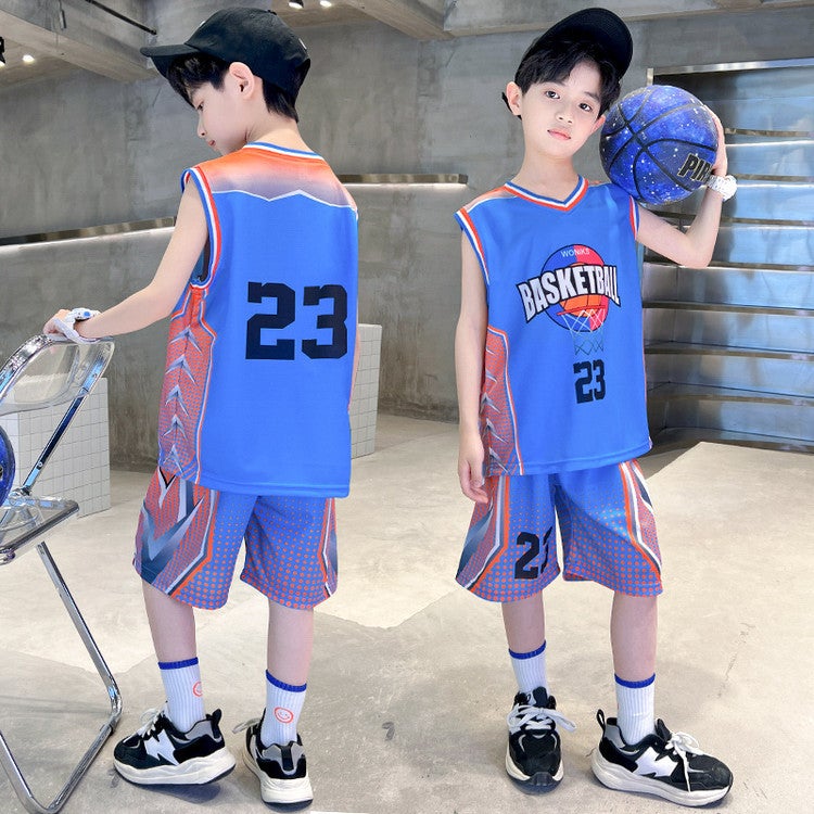 Boys Summer Vest Basketball Uniform Suit Medium And Large Kidsren Summer Kidsren'S Sports Boy Two-Piece Set - Image 1