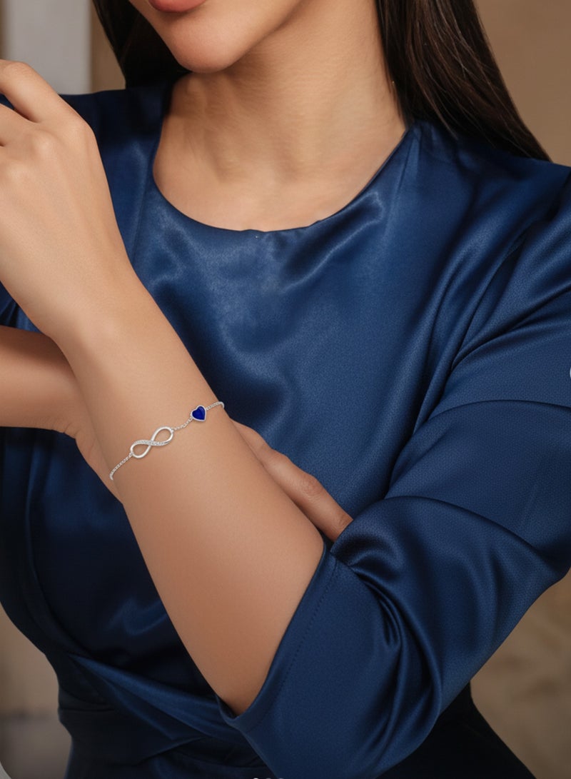 فوريكاسا سوار القلب الأزرق مع رمز اللانهاية – مطلي بالذهب الأبيض عيار 18، قابل للتعديل ‎16+4‎ سم، مع علبة هدايا بيضاء فاخرة مقاومة للأكسدة بتصميم نجوم لامع - Image 2