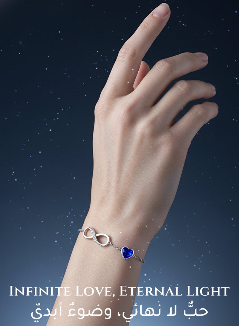 فوريكاسا سوار القلب الأزرق مع رمز اللانهاية – مطلي بالذهب الأبيض عيار 18، قابل للتعديل ‎16+4‎ سم، مع علبة هدايا بيضاء فاخرة مقاومة للأكسدة بتصميم نجوم لامع - Image 4