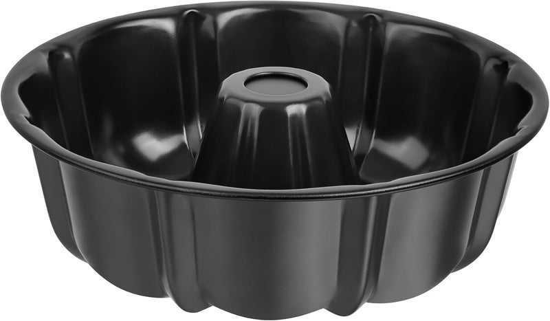 Onader 10 Inch Cake Pan, Non-Stick Round Fluted Tube Pan for Baking Pound Cake, 10 Cups Large Heavy Duty Carbon Steel Baking Mold Bakeware, Black - Image 1