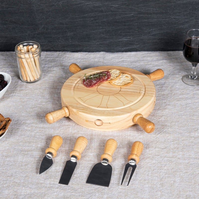 PICNIC TIME PICNIC TIME Mariner Lazy Susan Cheese Board and Tool Set - Charcuterie Board Set - Wood Cutting Board with Cheese Knives, (Parawood)  - Image 3