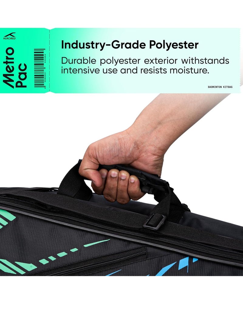 هندرد حقيبة معدات بادمنتون مترو باك | يونيسكس | المادة: بوليستر | 3 حجرات واسعة | إغلاق بسحاب مزدوج - Image 2