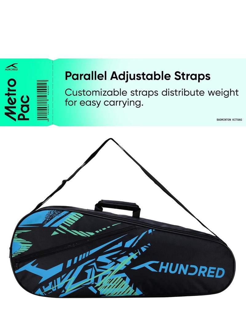 هندرد حقيبة معدات بادمنتون مترو باك | يونيسكس | المادة: بوليستر | 3 حجرات واسعة | إغلاق بسحاب مزدوج - Image 3