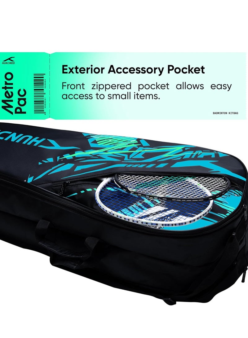 هندرد حقيبة معدات بادمنتون مترو باك | يونيسكس | المادة: بوليستر | 3 حجرات واسعة | إغلاق بسحاب مزدوج - Image 4