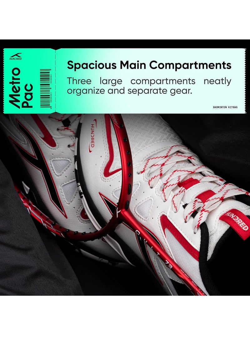 هندرد حقيبة معدات بادمنتون مترو باك | يونيسكس | المادة: بوليستر | 3 حجرات واسعة | إغلاق بسحاب مزدوج - Image 5
