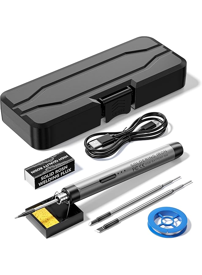 إيروريكس مكواة لحام لاسلكية قابلة لإعادة الشحن عبر USB محمولة بثلاث سرعات قابلة للتعديل درجة الحرارة حامل مكواة لحام من الراتنج مع علبة تخزين قلب تسخين مكواة لحام - Image 1