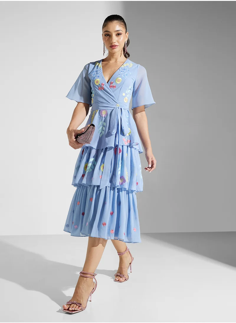 فروك اند فرل Embellished Ruffles Midi Dress