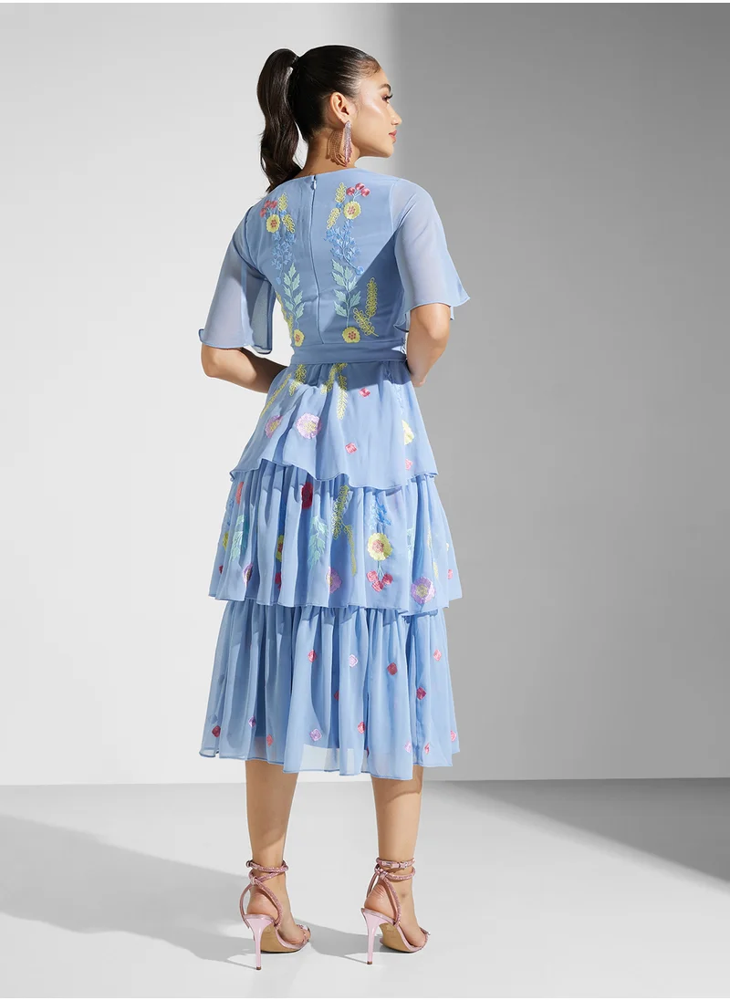 فروك اند فرل Embellished Ruffles Midi Dress