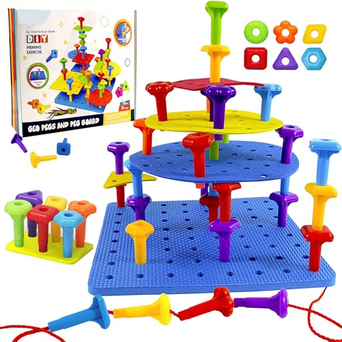 VIPAMZ Counting Peg Board for Kids Toddler Stacking Toys 65 Pcs DIY Building Set Large Foam Board Occupational Therapy Toys Color Sorting Lacing Toy Montessori Tools Peg Puzzles for Toddlers 13 - Image 1