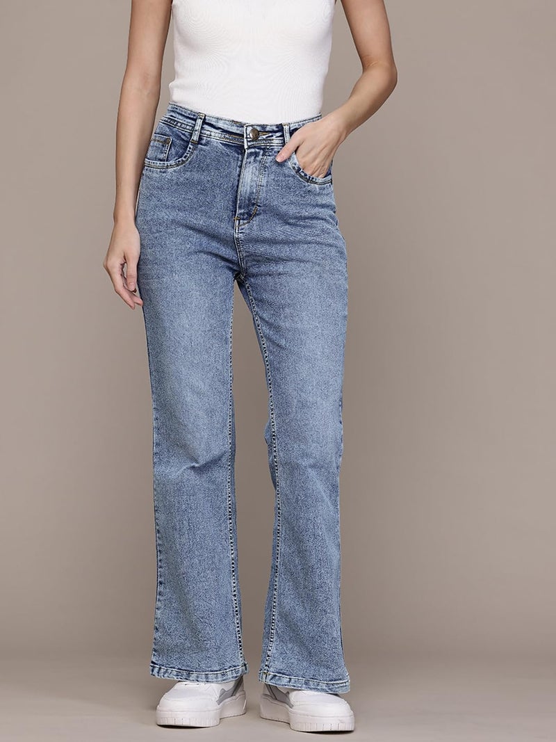 Nifty Women's Denim Stretchable High Waist Flared Jeans (1480_ICE_28_Light_Blue_28) - Image 3