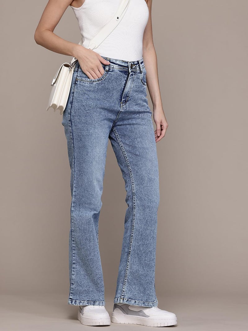 Nifty Women's Denim Stretchable High Waist Flared Jeans (1480_ICE_28_Light_Blue_28) - Image 2
